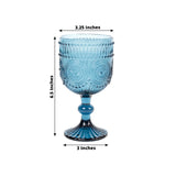 Vintage Embossed Goblet Wine Glasses, Short Stemmed Ocean Blue 12oz