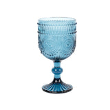 Vintage Embossed Goblet Wine Glasses, Short Stemmed Ocean Blue 12oz#whtbkgd