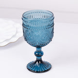 Vintage Embossed Goblet Wine Glasses, Short Stemmed Ocean Blue 12oz