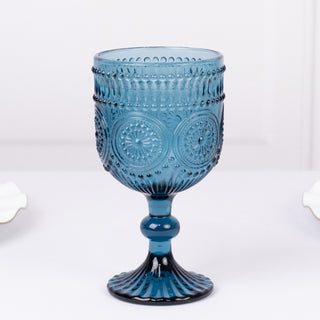 <span style="background-color:rgb(255,255,255);color:rgb(29,31,37);">Ocean Blue Short-Stemmed Wine Glasses Goblets With Textured Flower Design</span>