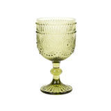 Vintage Embossed Goblet Wine Glasses, Short Stemmed Dusty Sage Green 12oz#whtbkgd