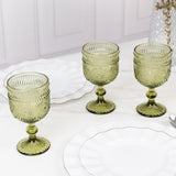 Vintage Embossed Goblet Wine Glasses, Short Stemmed Dusty Sage Green 12oz