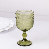 Vintage Embossed Goblet Wine Glasses, Short Stemmed Dusty Sage Green 12oz