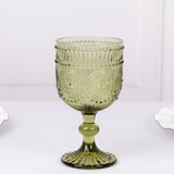 Vintage Embossed Goblet Wine Glasses, Short Stemmed Dusty Sage Green 12oz