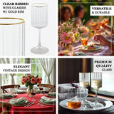 6-Pack Vintage Wine Goblet Glasses – 10oz Ribbed Clear Glass with Gold Rim