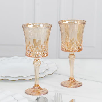 6 Pack 9oz Crystal Cut Glass Goblets Amber Gold – Elegant Vintage Wine, Water & Cocktail Glasses for Table Settings