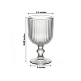 Clear ribbed glass goblet with measurements, 3.5 inches wide and 6.25 inches tall.