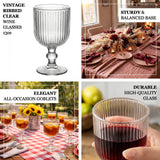 Vintage ribbed clear wine glasses, 13oz, elegant all-occasion goblets.