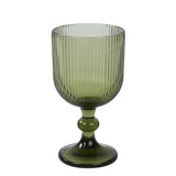 Green ribbed glass goblet on a pedestal, decorative wine glass#whtbkgd
