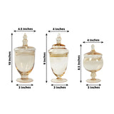 Set of 3 Amber Gold Apothecary Glass Jars with Snap On Lids, Decorative Footed Storage Jars