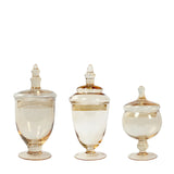 Set of 3 Amber Gold Apothecary Glass Jars with Snap On Lids, Decorative Footed Storage Jars#whtbkgd