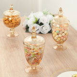 Set of 3 Amber Gold Apothecary Glass Jars with Snap On Lids, Decorative Footed Storage Jars