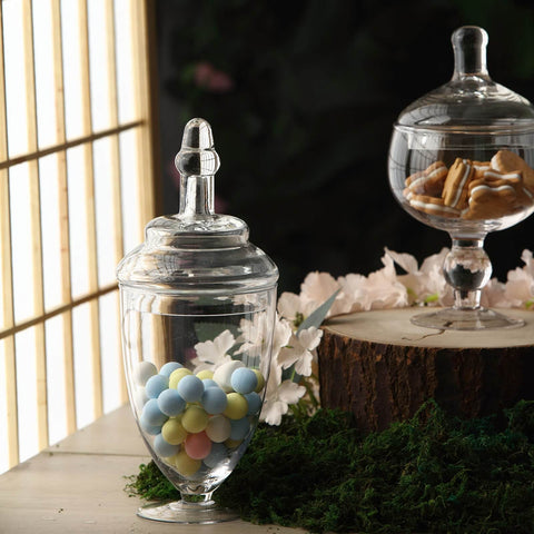 Candy jars with colorful sweets on a countertop