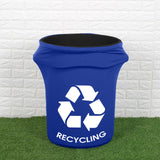 41-50 Gallon Royal Blue Spandex Stretch Trash Can Waste Container Cover With Recycling Logo