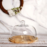 12Inch Glass & Wood Slice Cake Stand, Cloche Bell Serving Plate, Dome Lid Cover