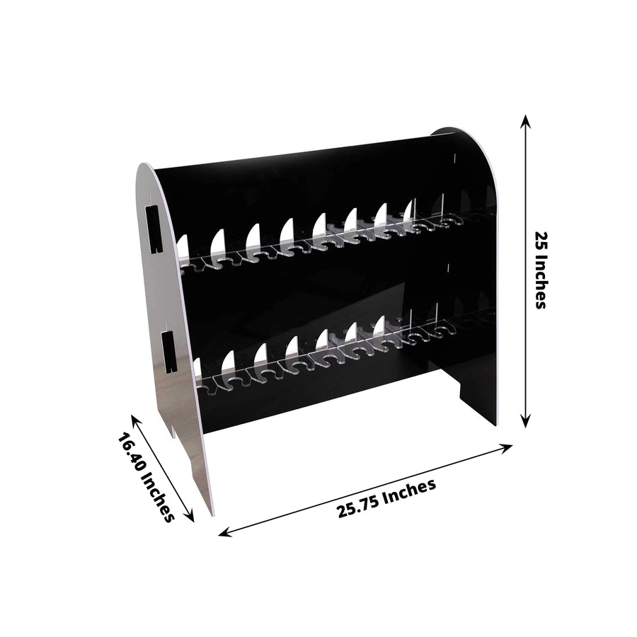 25" Glossy Black 18 Champagne Glass Display Stand, 2-Tier Table Top Cocktail Rack