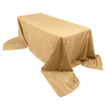 90"x156" Gold Accordion Crinkle Taffeta Seamless Rectangular Tablecloth for 8 Foot Table With Floor-Length Drop