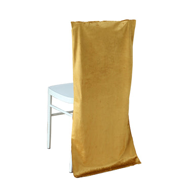 Gold Buttery Soft Velvet Chiavari Chair Back Slipcover, Solid Back Chair Cover Cap