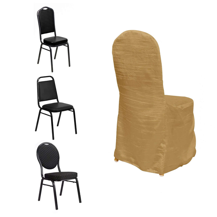 Gold Crinkle Crushed Taffeta Banquet Chair Cover, Reusable Wedding Chair Cover