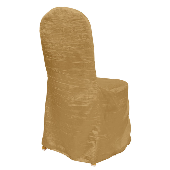Gold Crinkle Crushed Taffeta Banquet Chair Cover, Reusable Wedding Chair Cover