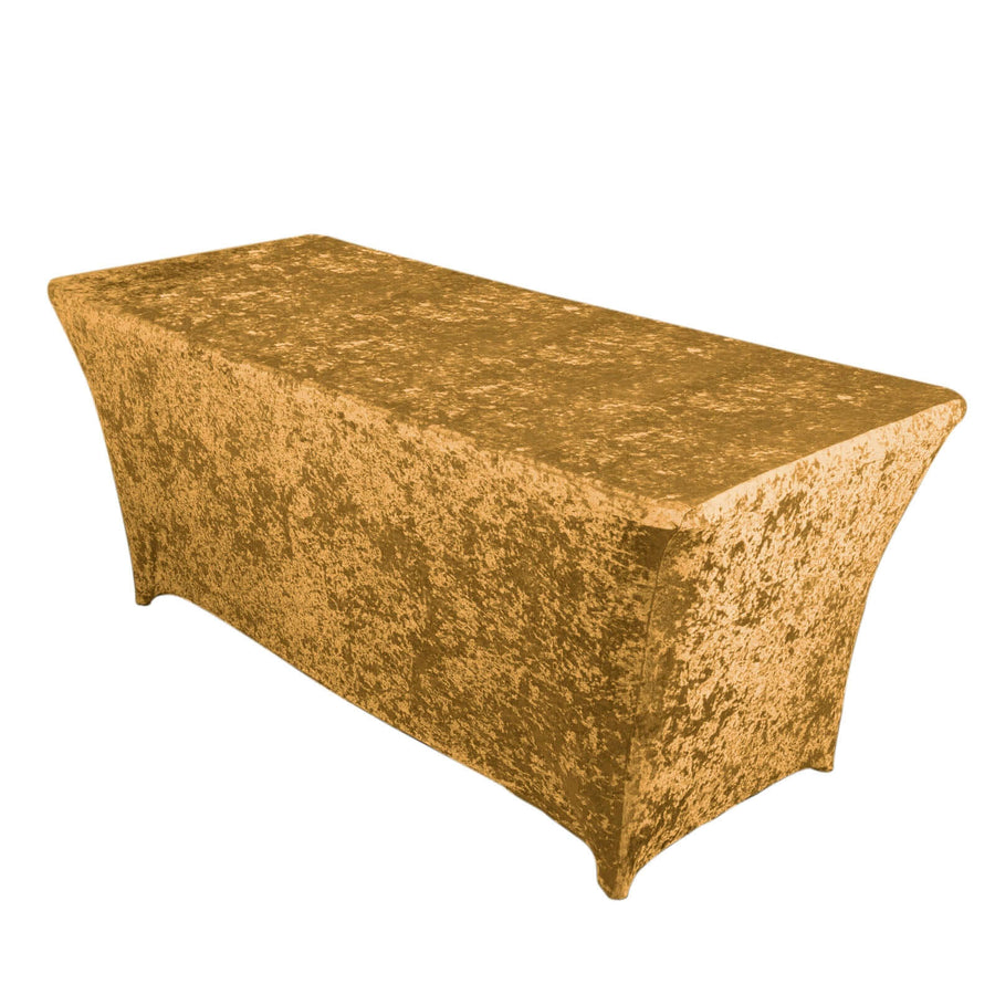 6ft Gold Crushed Velvet Spandex Fitted Rectangular Table Cover