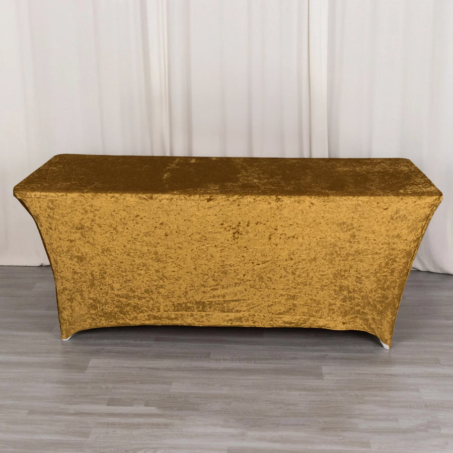 6ft Gold Crushed Velvet Spandex Fitted Rectangular Table Cover
