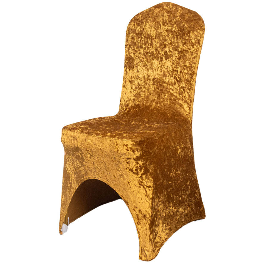 Gold Crushed Velvet Spandex Stretch Wedding Chair Cover With Foot Pockets - 190GSM#whtbkgd