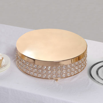 13" Gold Crystal Beaded Metal Cake Stand Pedestal, Cupcake Display, Dessert Riser