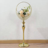 Gold Crystal Beaded Metal Flower Stand in Half Moon Basket Design