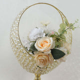 Gold Crystal Beaded Metal Flower Stand in Half Moon Basket Design