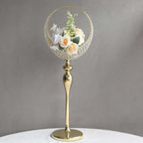 Gold Crystal Beaded Metal Flower Stand in Half Moon Basket Design