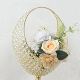 Gold Crystal Beaded Metal Flower Stand in Half Moon Basket Design