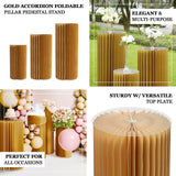 Gold Cylinder Display Column Stand, Pillar Pedestal Stand With Top Plate