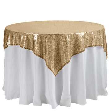 60"x60" Gold Duchess Sequin Square Table Overlay