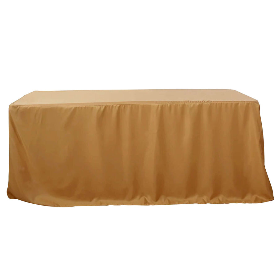 8FT Gold Fitted Polyester Rectangular Table Cover