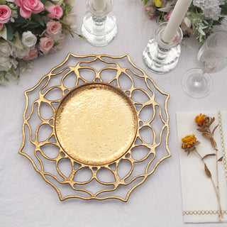 Elevate Your Table Settings with Gold Hollow Flower Acrylic Charger Plates
