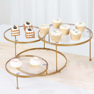 Elegant Gold 3-Tier Metal Cake Stand with Clear Acrylic Plates