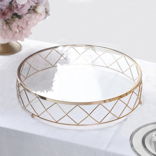 Elevate Your Dessert Display with the 14" Gold Metal Geometric Diamond Cut Cake Stand
