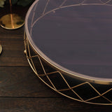 16" Gold Metal Geometric Diamond Cut Cake Stand, Dessert Display Riser with Glass Top