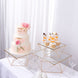 Set of 3 | Gold Metal Geometric Stackable Cake Dessert Stand Pedestals with Square Glass Top
