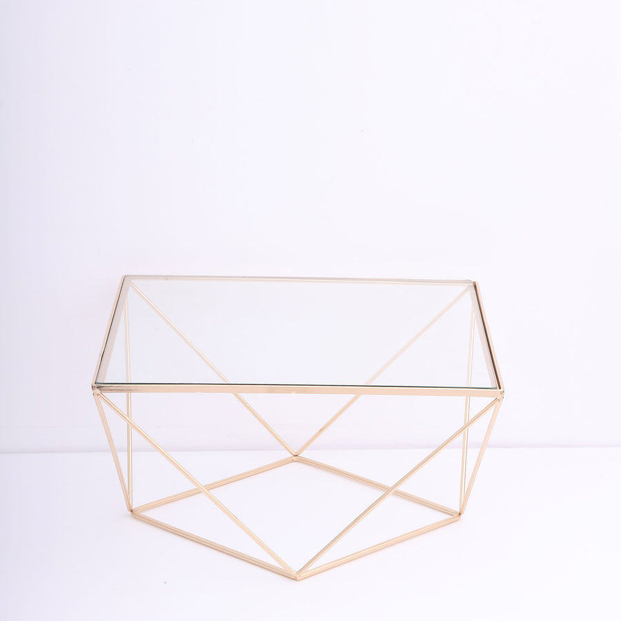 Set of 3 | Gold Metal Geometric Stackable Cake Dessert Stand Pedestals with Square Glass Top