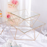 Stunning Gold Metal Geometric Pedestals with Square Glass Top
