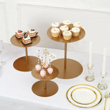 Set of 3 | Gold Metal Round Pedestal Cupcake Dessert Stands