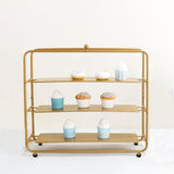 19Inch Gold Metal Square 3-Tier Cake Stand, Cupcake Tower, Dessert Holder