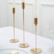 Set of 3 | Gold Metal Taper Candle Holder Set, Skinny Candlestick Stand With Round Solid Base
