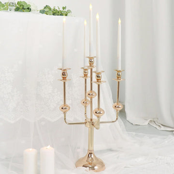 20" Gold Metal 5-Arm Taper Candle Stick Candelabra, Candle Holder Stand Wedding Centerpiece