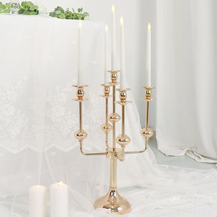 20inch Gold Metal 5-Arm Taper Candle Stick Candelabra, Candle Holder Stand Wedding Centerpiece