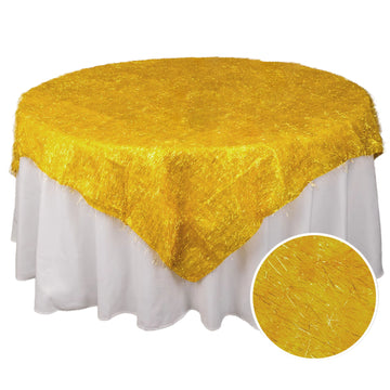 72" Gold Metallic Fringe Shag Tinsel Square Polyester Table Overlay