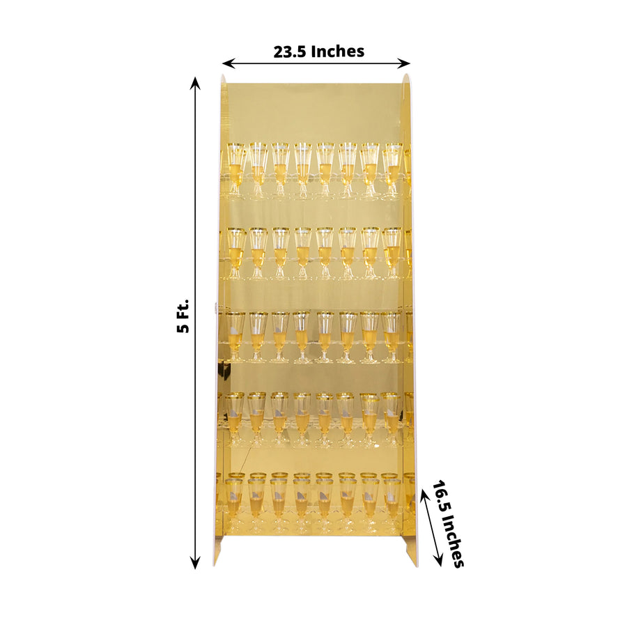 5ft Gold Mirror Finish 5-Tier 40 Champagne Glass Holder Wall Stand, Foam Board Wine Glass Standing