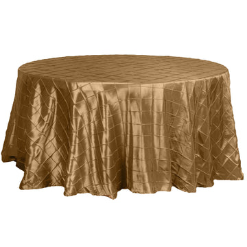 120" Gold Pintuck Round Seamless Tablecloth for 5 Foot Table With Floor-Length Drop